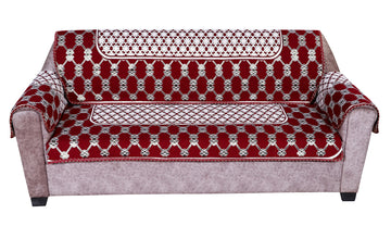 Nendle Latest Cotton Abstract Design 5 Seater Sofa Cover Set with Arms for Living Room (Maroon, 12 Pieces)